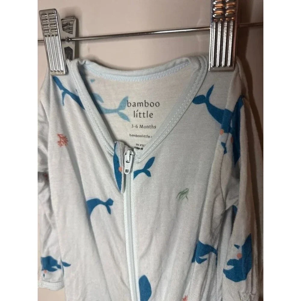 Bamboo Little Whale Zipper Footie Pajamas 3-6 Months